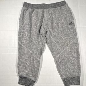 Adidas Mens XL Heathered Grey Cropped Joggers Elastic Waist Tapered Sweatpants